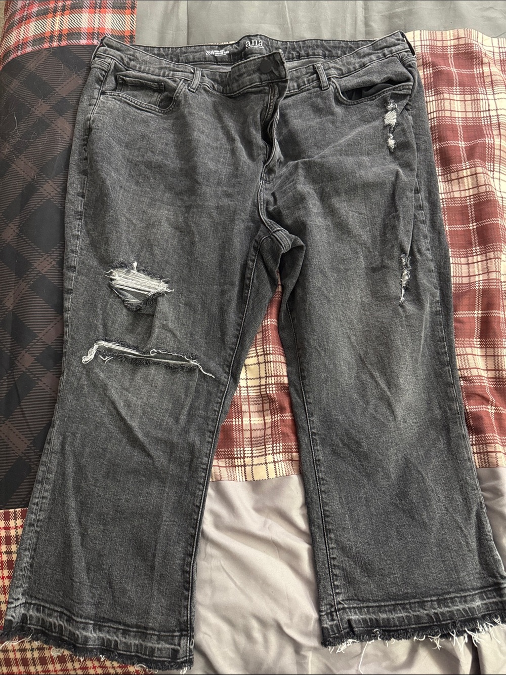 a.n.a Distressed Black Wide-Leg Crop Jeans
